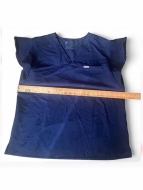 Figs Navy V-Neck Scrub Top with Chest Pocket